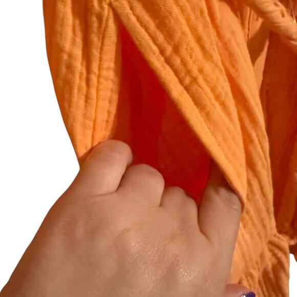 NWT Magaschoni thigh length full sleeve button up orange cream dress Size M - Picture 10 of 12